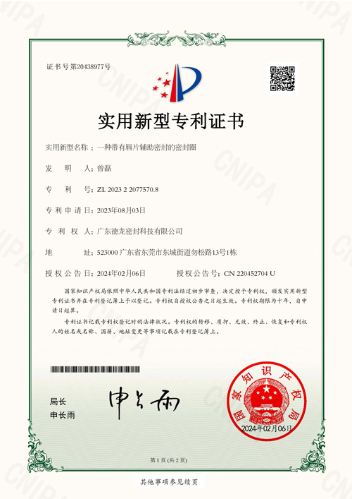 帶有唇片輔助密封的密封圈專利